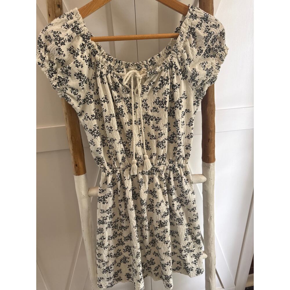 Roxy Small Dress Cotton Cream with black flowers beachy Coastal